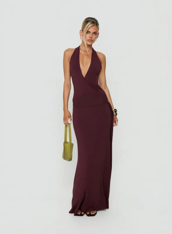 So Major Draped A-Line Maxi Dress Plum made by Princess Polly