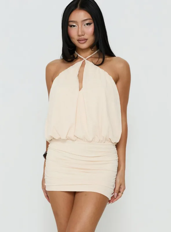 Evelia Keyhole Halter Mini Dress Butter Yellow made by Princess Polly