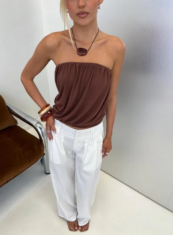 Taleisa Gathered Drape Strapless Top Brown made by Princess Polly