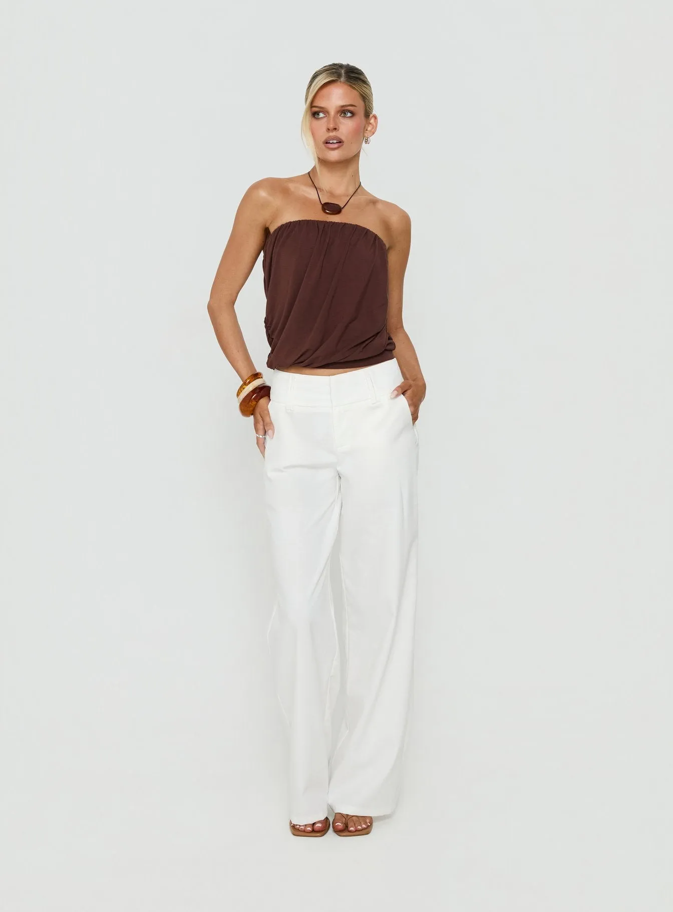 Taleisa Gathered Drape Strapless Top Brown sold by Princess Polly product image thumbnail 3