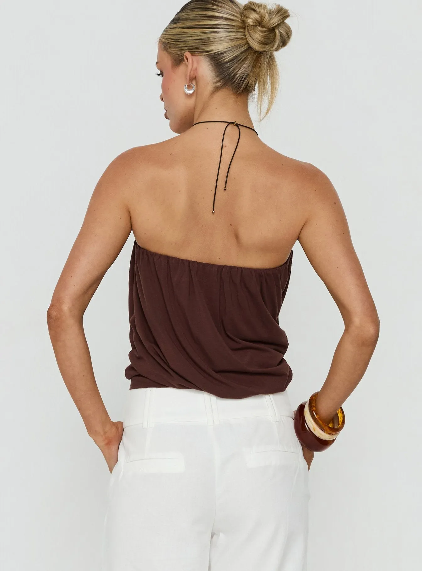 Taleisa Gathered Drape Strapless Top Brown sold by Princess Polly product image thumbnail 5