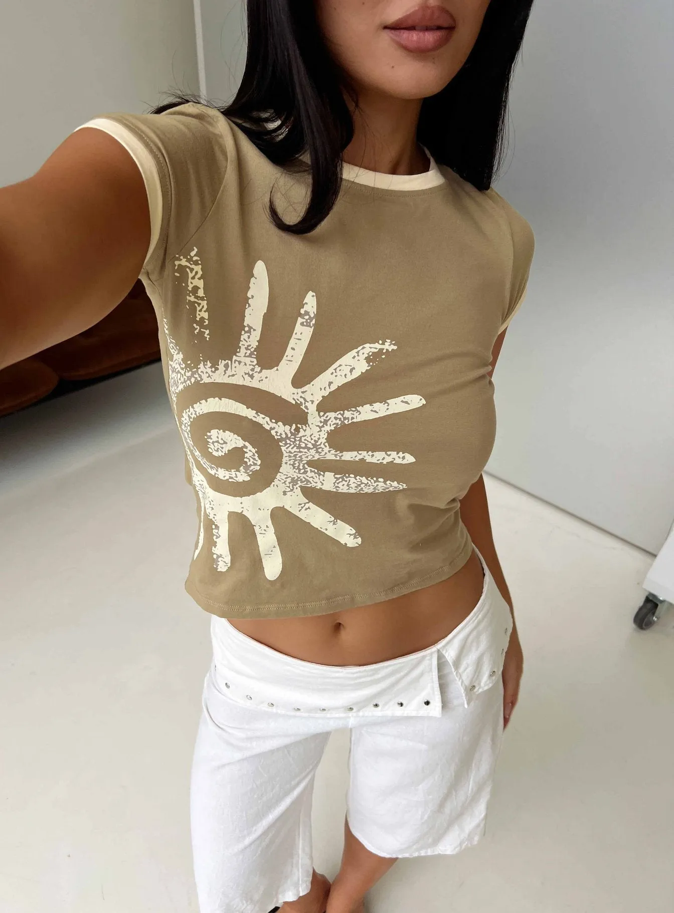 Sutin Tee Khaki Buttermilk Shell sold by Princess Polly