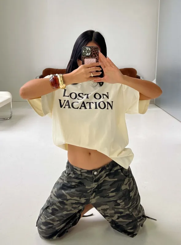 Lost On Vacation Oversized Tee Yellow made by Princess Polly