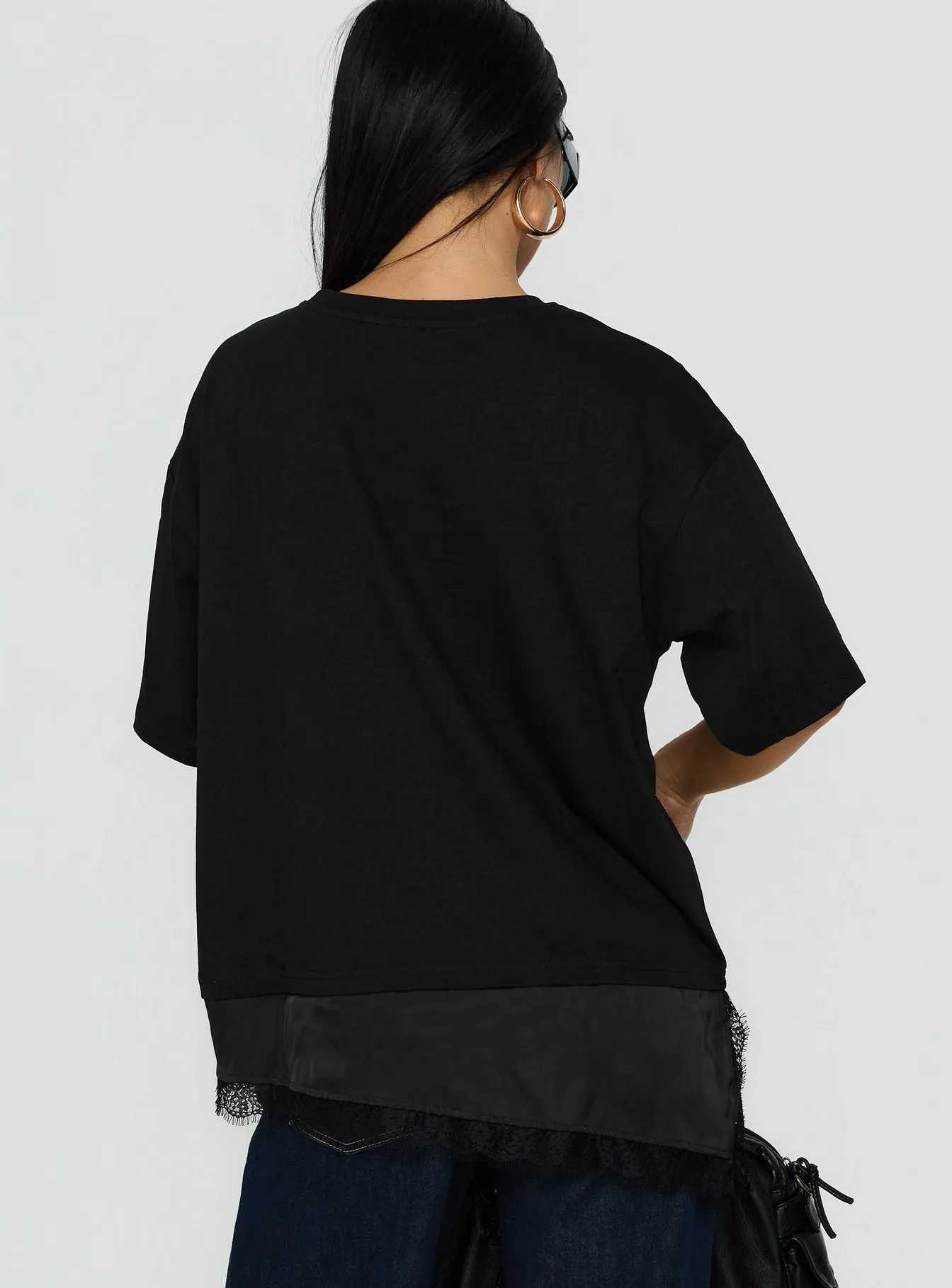 Dalarie Layered Lace Oversized Tee Black sold by Princess Polly product image thumbnail 4