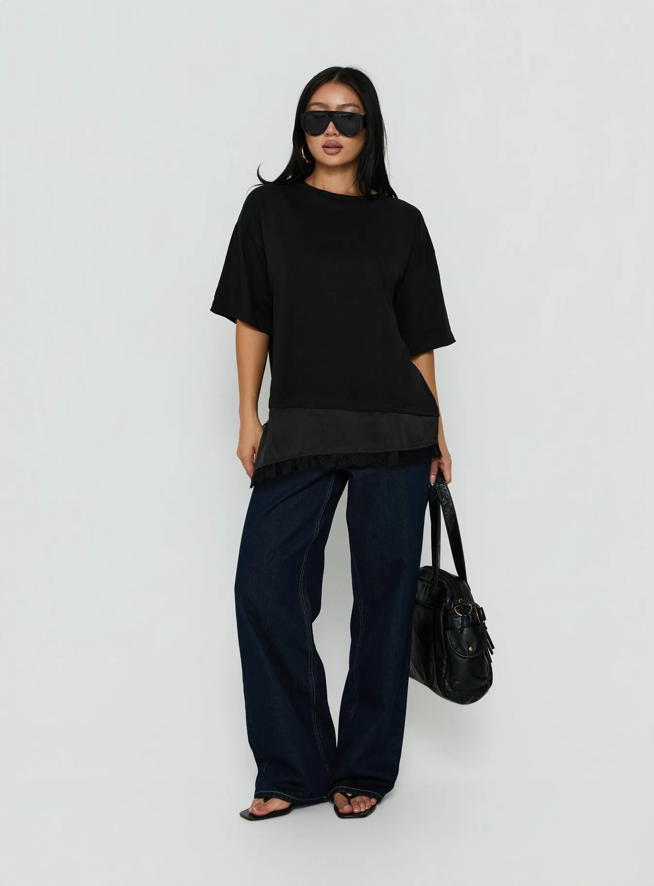 Dalarie Layered Lace Oversized Tee Black sold by Princess Polly product image thumbnail 2