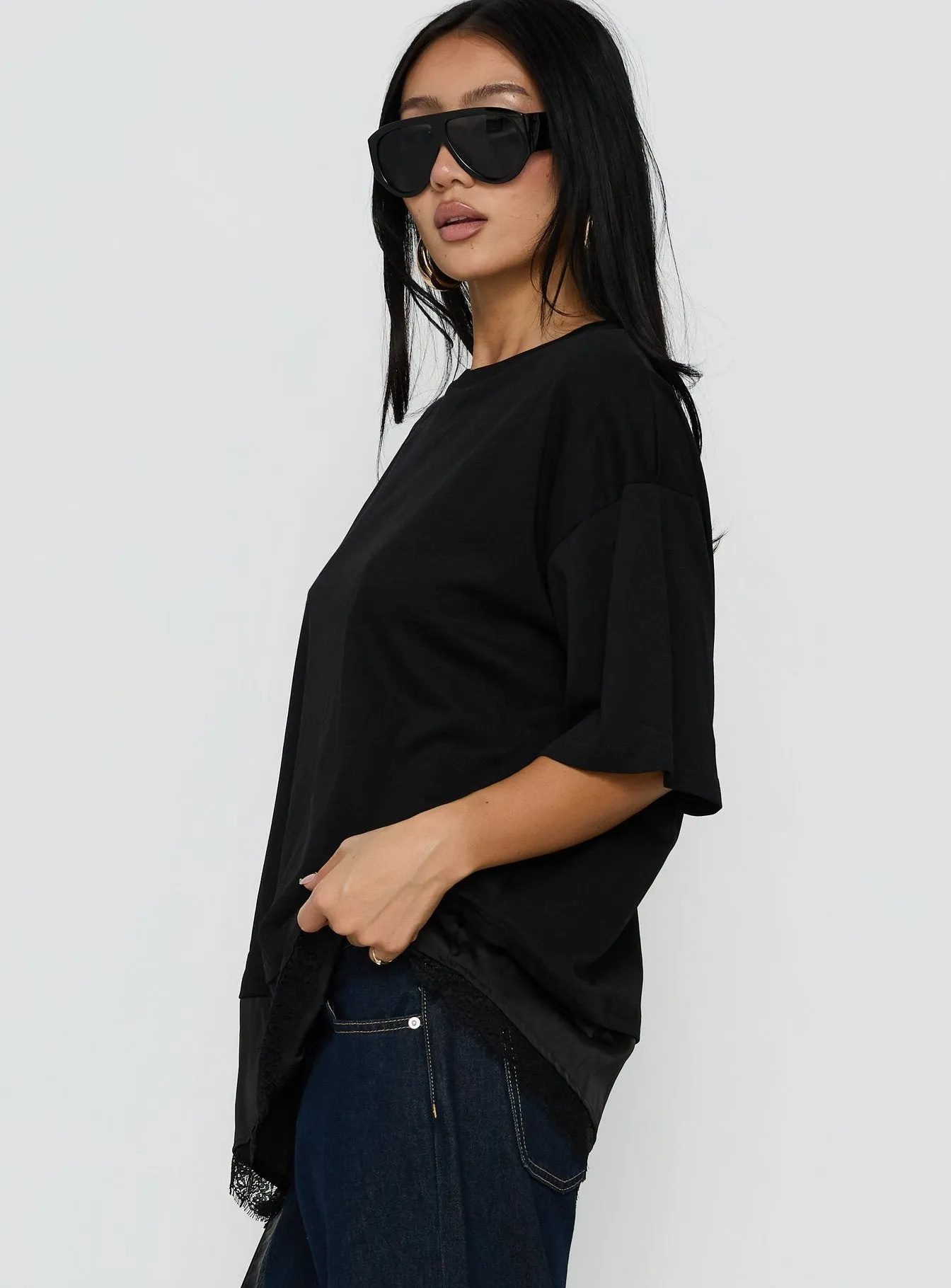 Dalarie Layered Lace Oversized Tee Black sold by Princess Polly product image thumbnail 3
