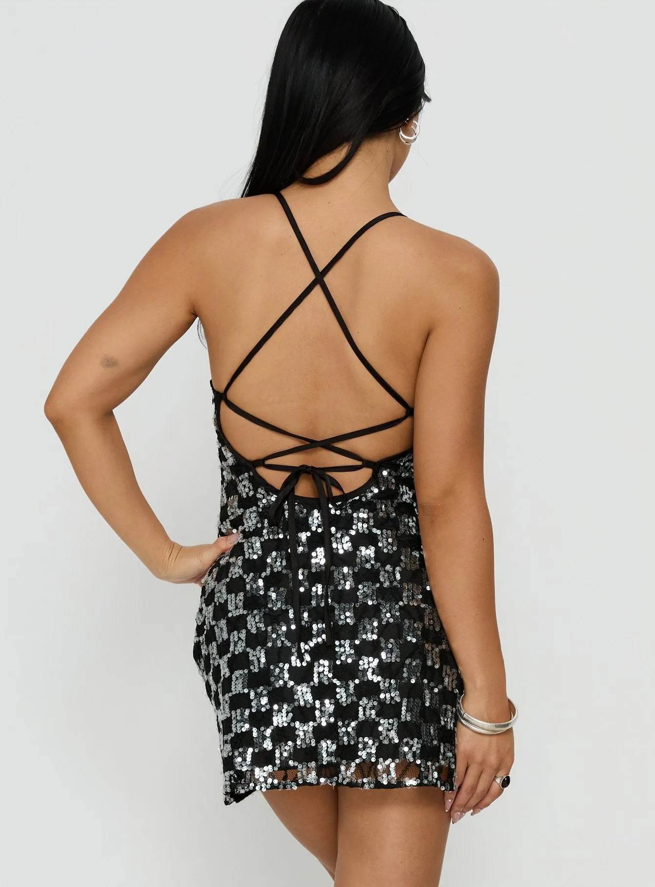 Disco Lights Sequin Lace Mini Dress Black sold by Princess Polly product image thumbnail 5