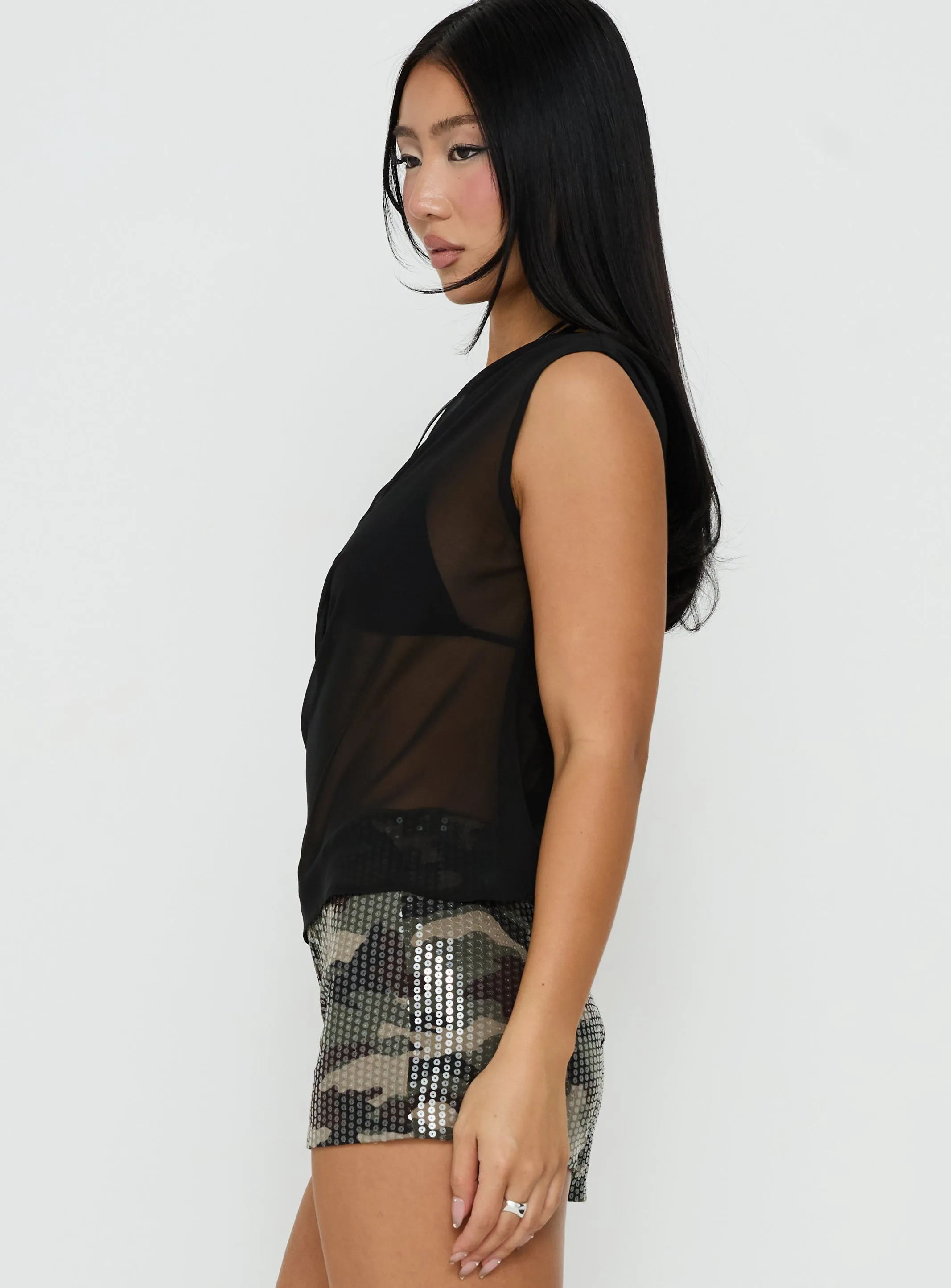 Orya Sheer Drape Off Shoulder Top Black sold by Princess Polly product image thumbnail 4