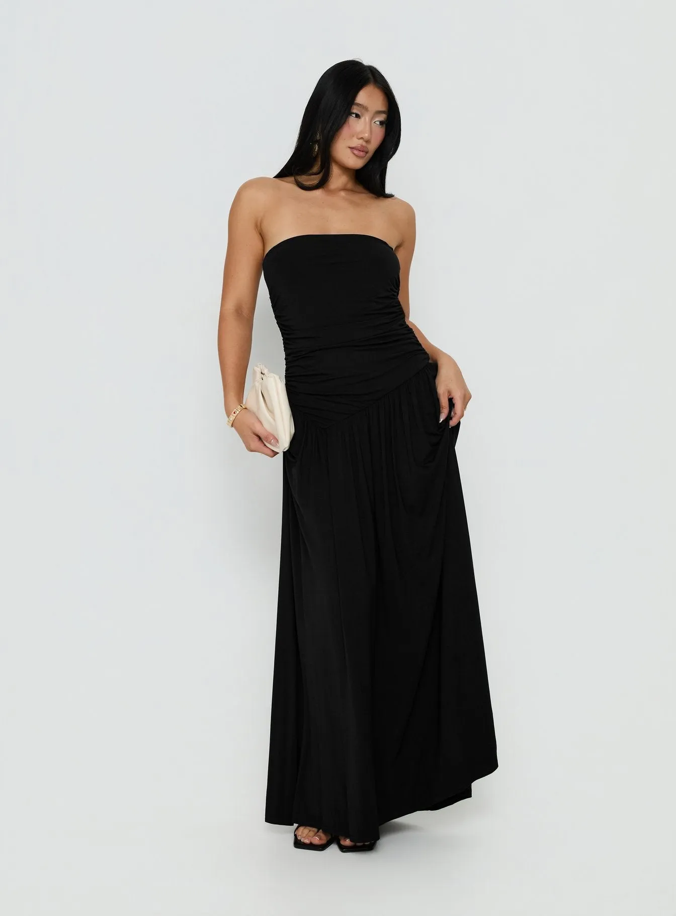 Adalisa Strapless Ruched Maxi Dress Black sold by Princess Polly product image thumbnail 2