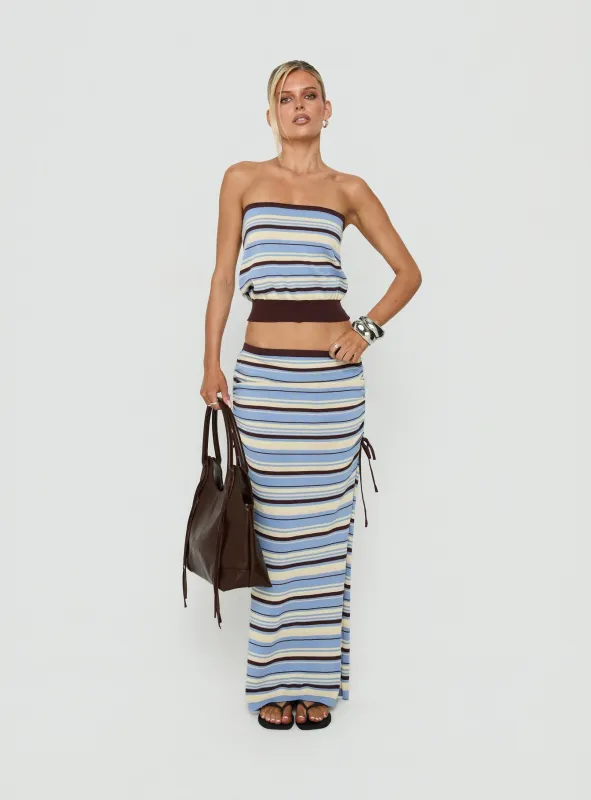 Osamie Knit Drawstring Maxi Skirt Multi Stripe made by Princess Polly