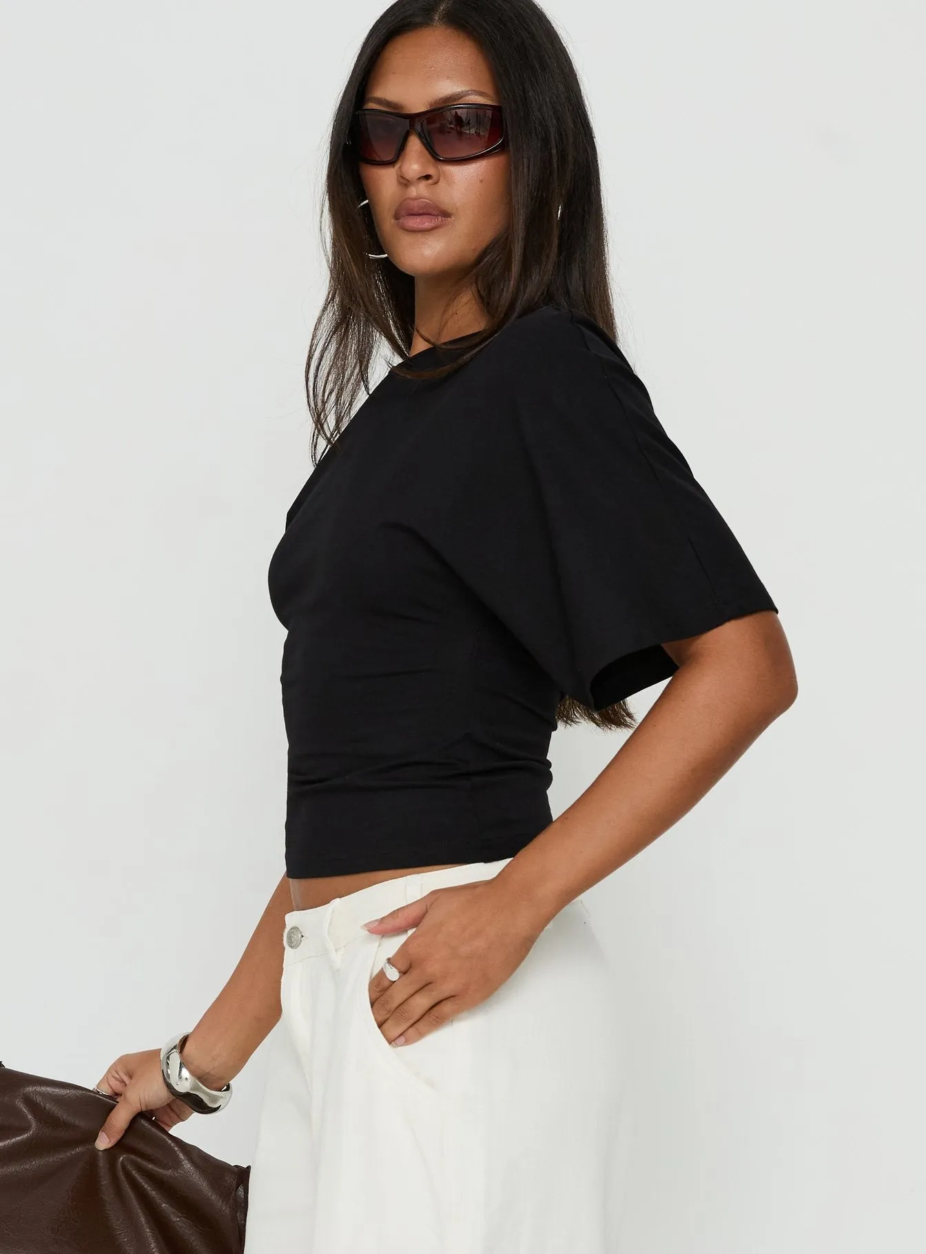 Nakota V Neck Cinched Tee Black sold by Princess Polly product image thumbnail 4