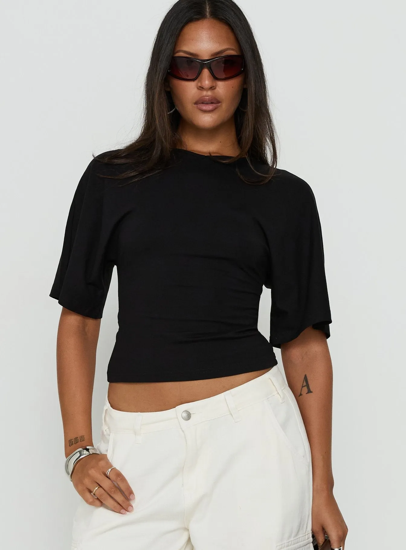 Nakota V Neck Cinched Tee Black sold by Princess Polly product image thumbnail 2
