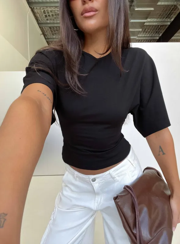 Nakota V Neck Cinched Tee Black made by Princess Polly