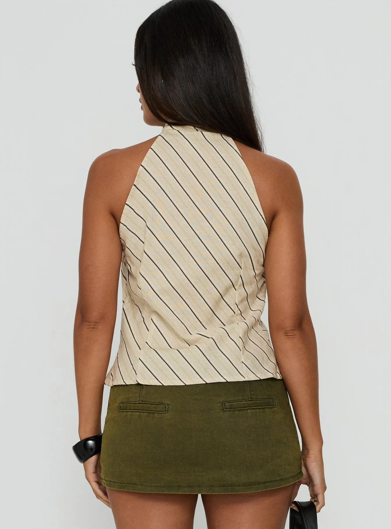 Iggya Button Detail High Neck Top Beige Stripe sold by Princess Polly product image thumbnail 5