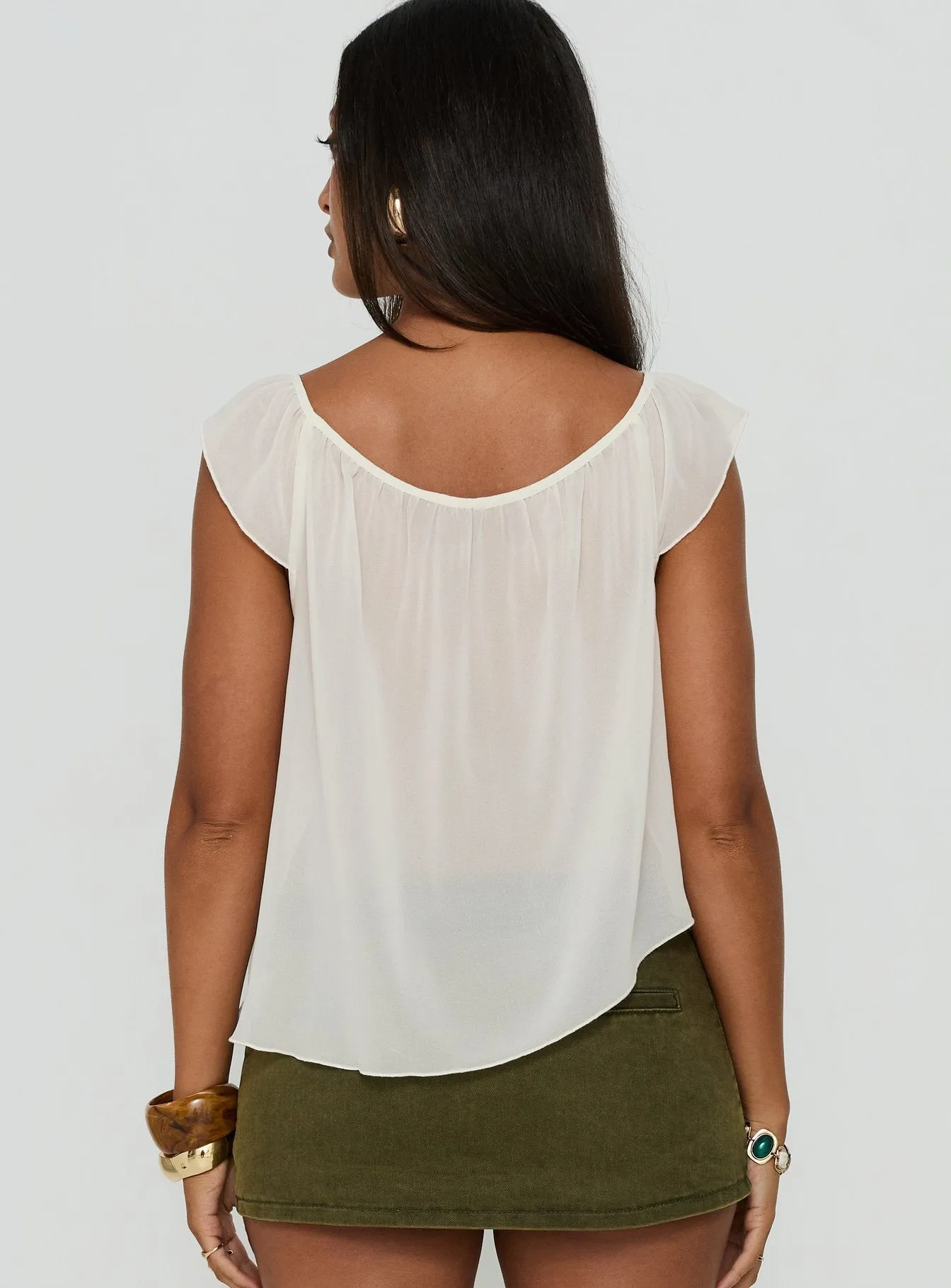 Sidra Off Shoulder Sheer Top Cream sold by Princess Polly product image thumbnail 5
