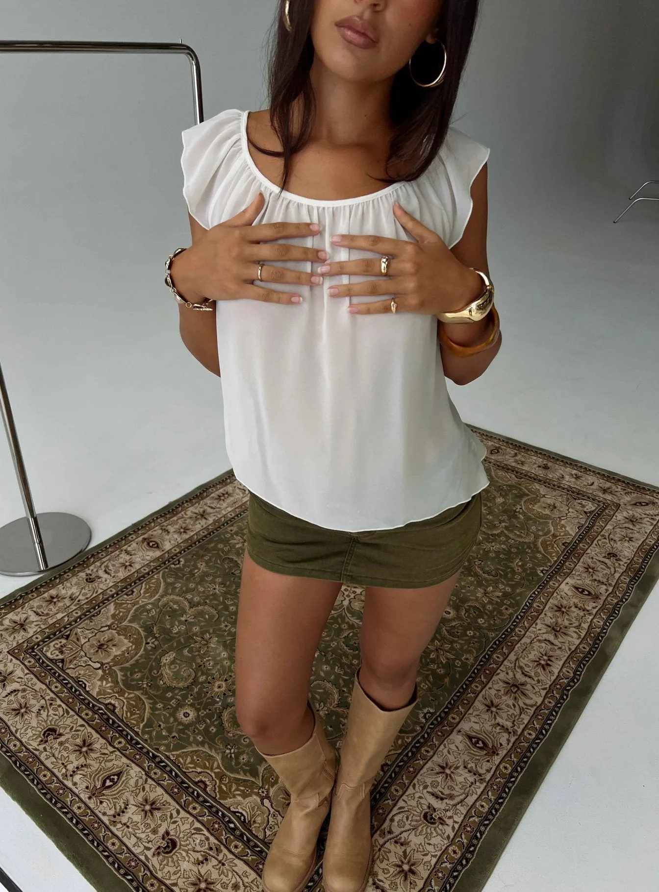 Sidra Off Shoulder Sheer Top Cream sold by Princess Polly