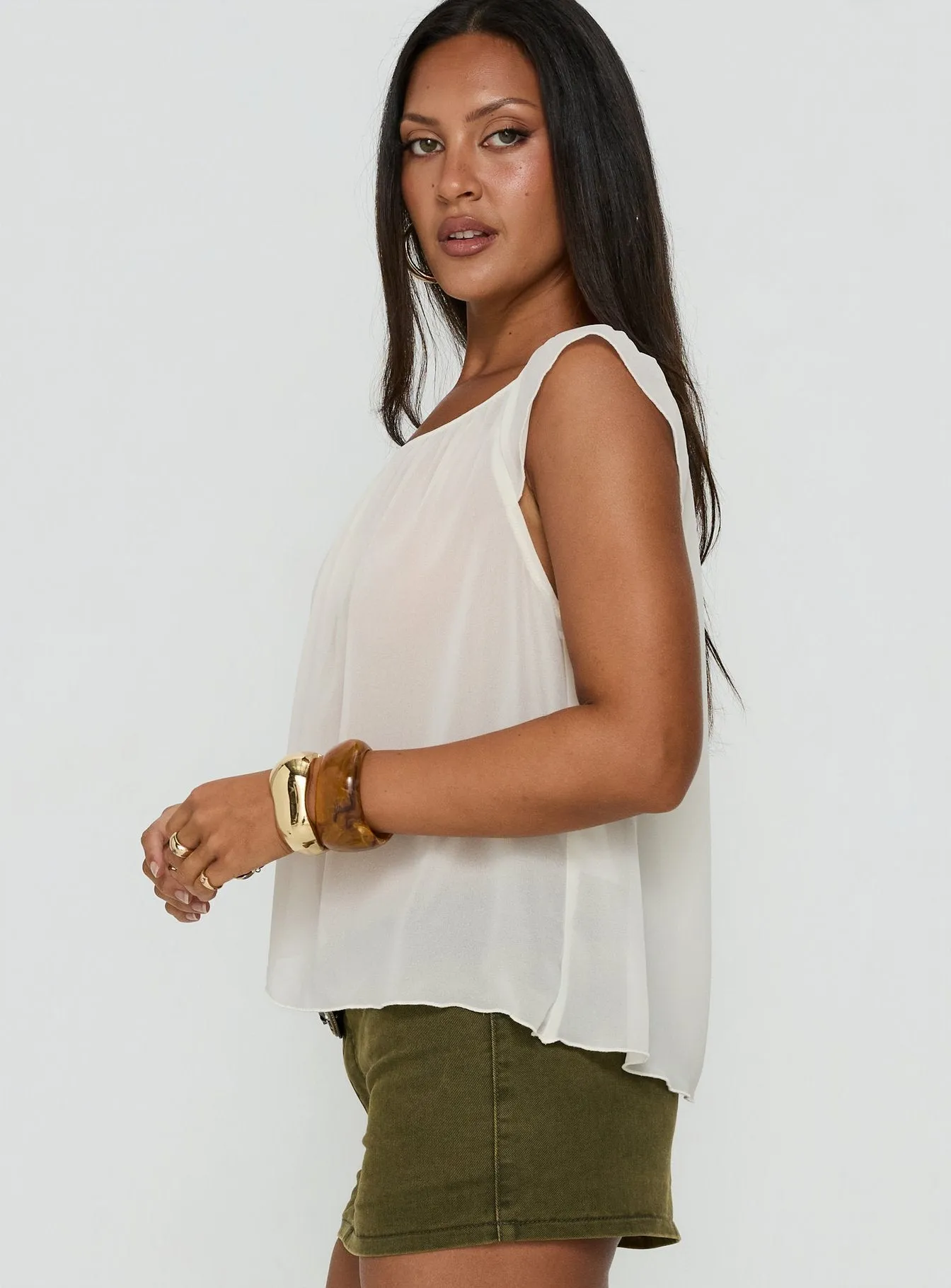 Sidra Off Shoulder Sheer Top Cream sold by Princess Polly product image thumbnail 4
