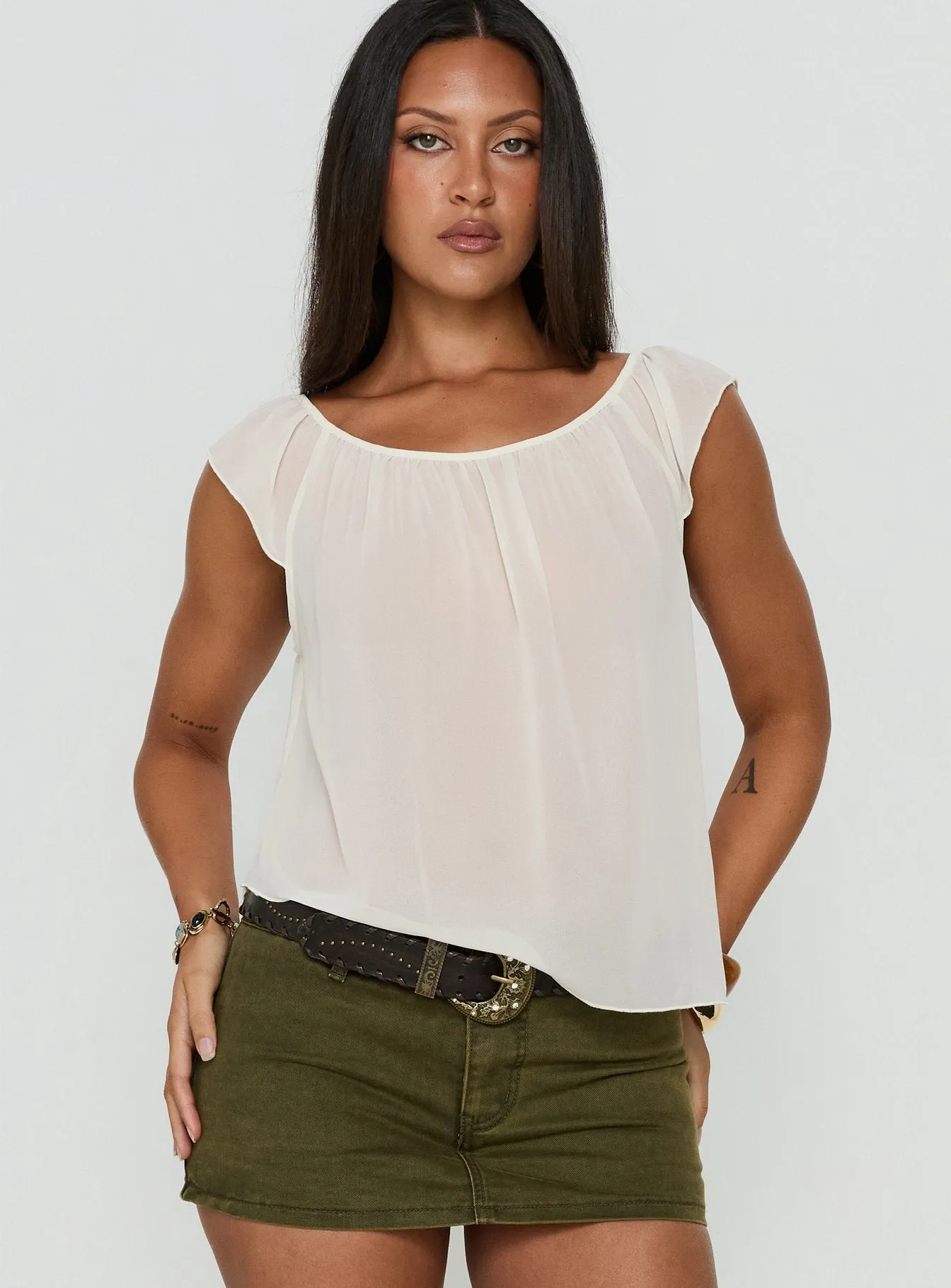 Sidra Off Shoulder Sheer Top Cream sold by Princess Polly product image thumbnail 2