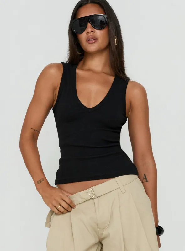 Baseline V Neck Rib Tank Top Black made by Princess Polly