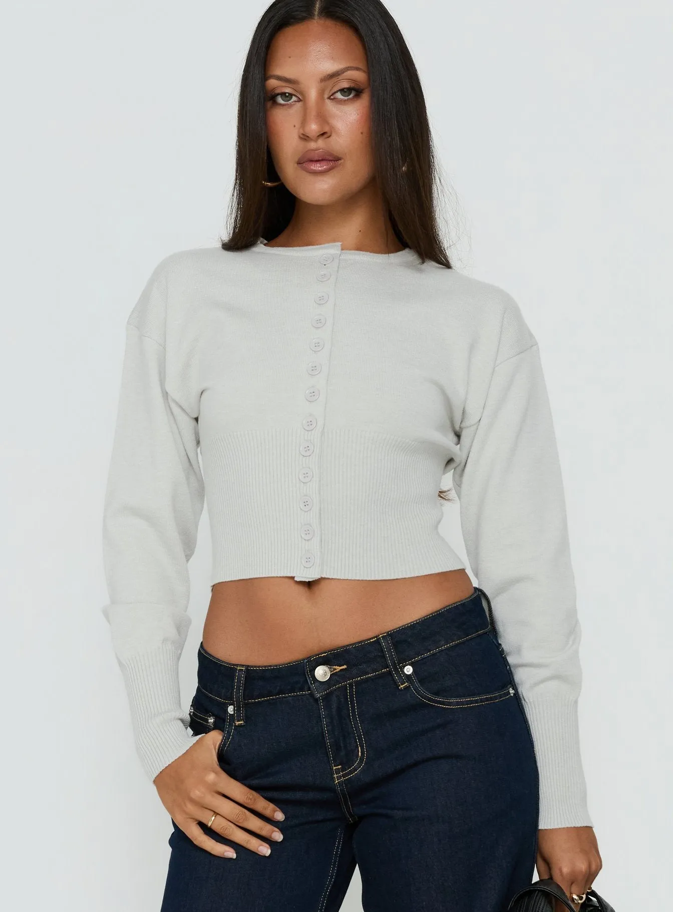 Emerina Cinched Button Down Cardigan Grey sold by Princess Polly