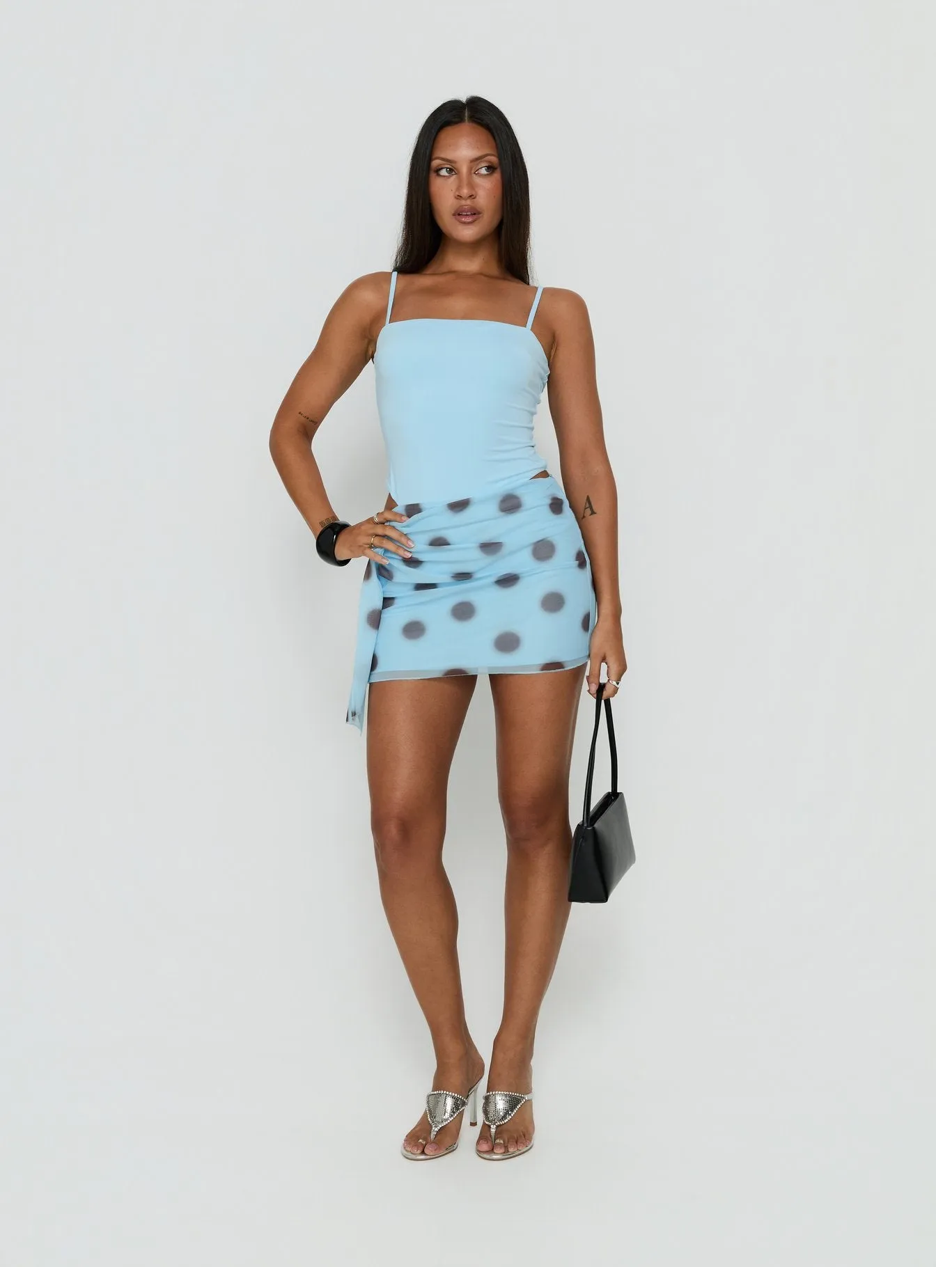 Cosmina Sarong Mini Dress Blurred Blue Polka Dot sold by Princess Polly product image thumbnail 2