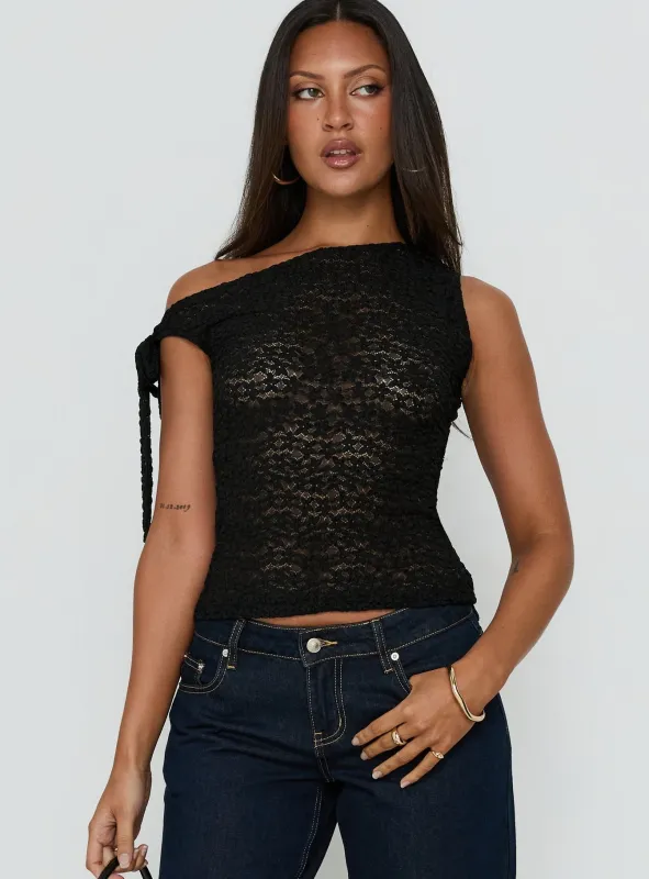 Eyla Sheer One Shoulder Top Black made by Princess Polly