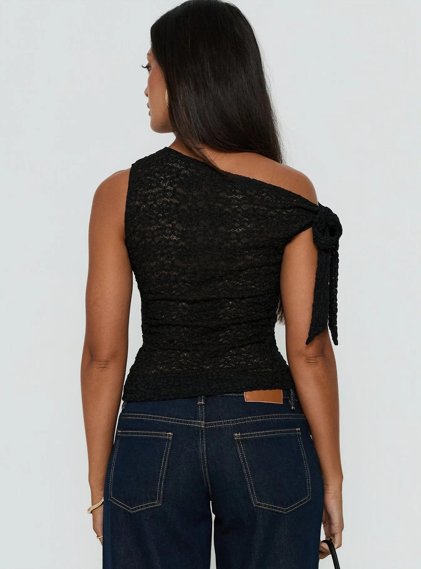 Eyla Sheer One Shoulder Top Black sold by Princess Polly product image thumbnail 4