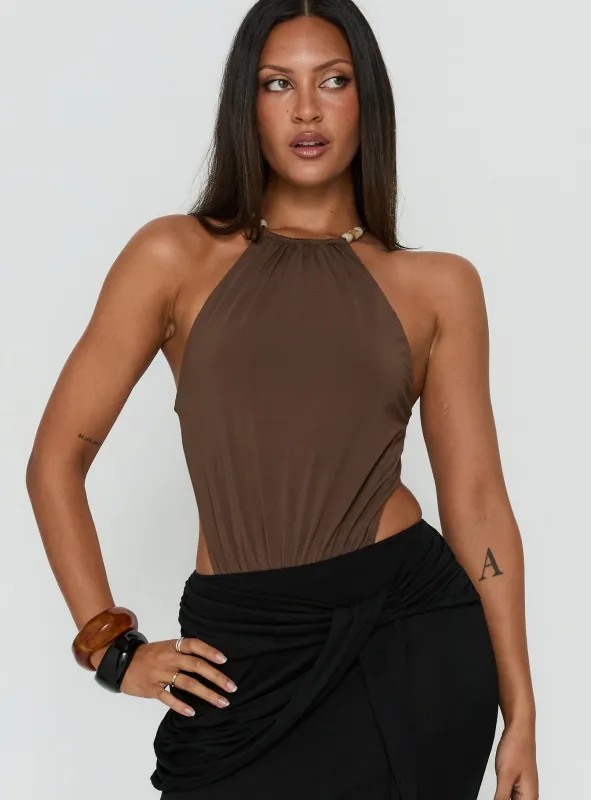 Noree Bead Detail Bodysuit Mocha made by Princess Polly