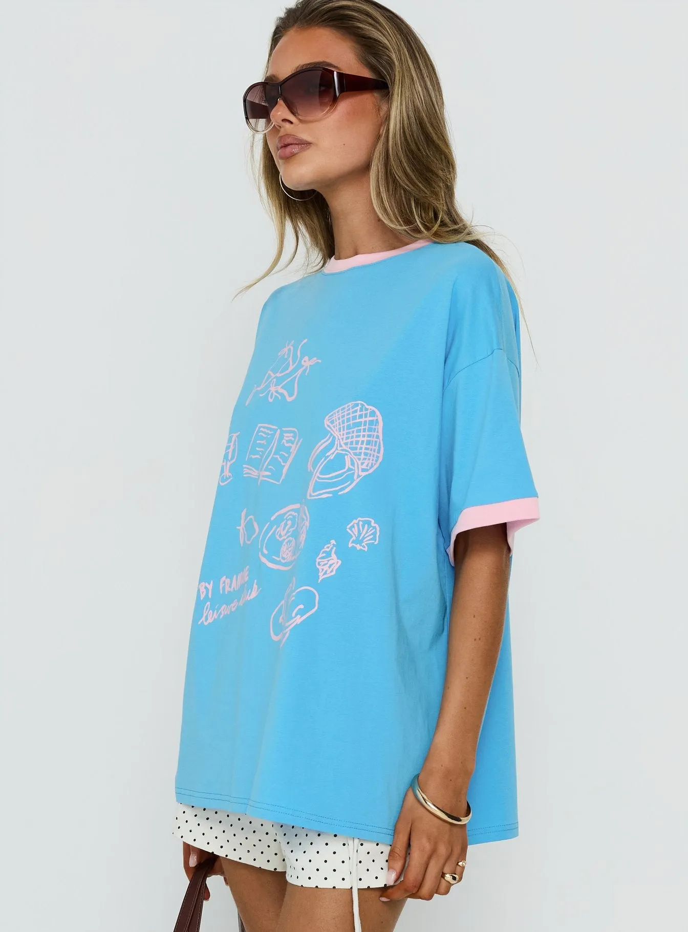 Off the Clock Oversized Graphic Tee Blue / Pink sold by Princess Polly product image thumbnail 4
