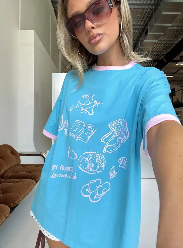 Off the Clock Oversized Graphic Tee Blue / Pink made by Princess Polly