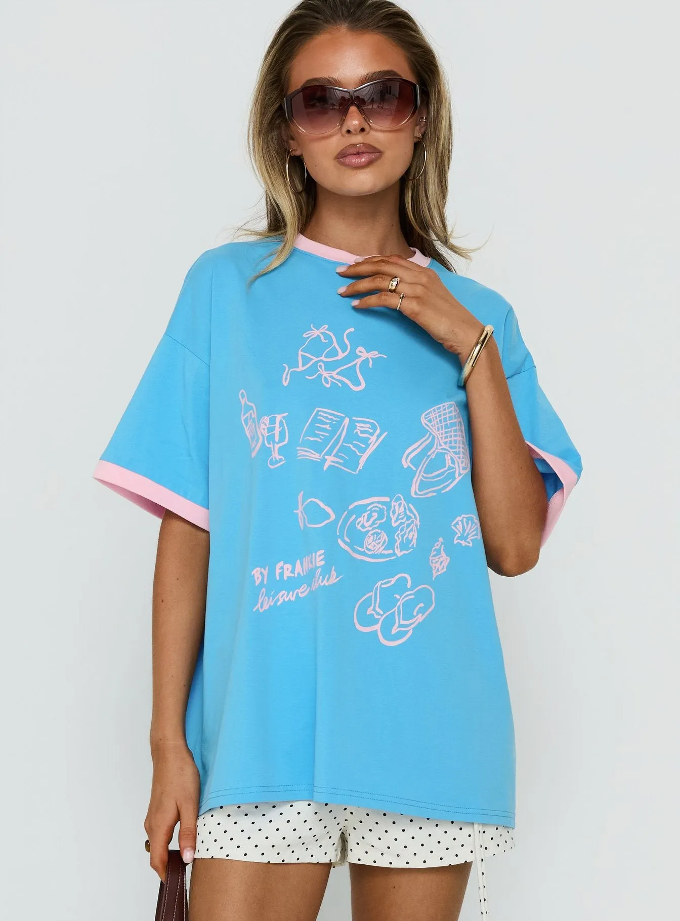 Off the Clock Oversized Graphic Tee Blue / Pink sold by Princess Polly product image thumbnail 2