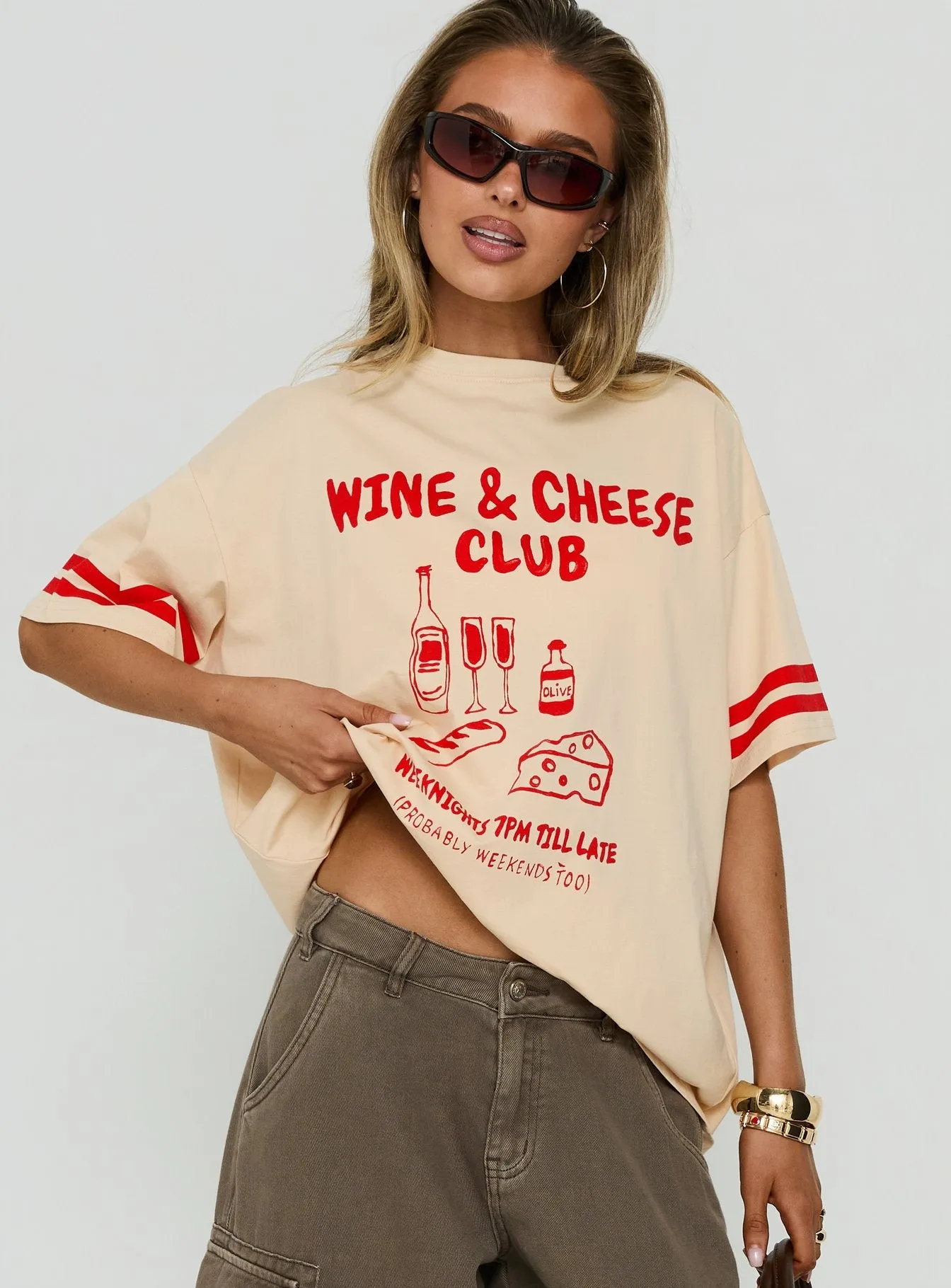 Grazing Club Oversized Graphic Tee Cream / Red sold by Princess Polly