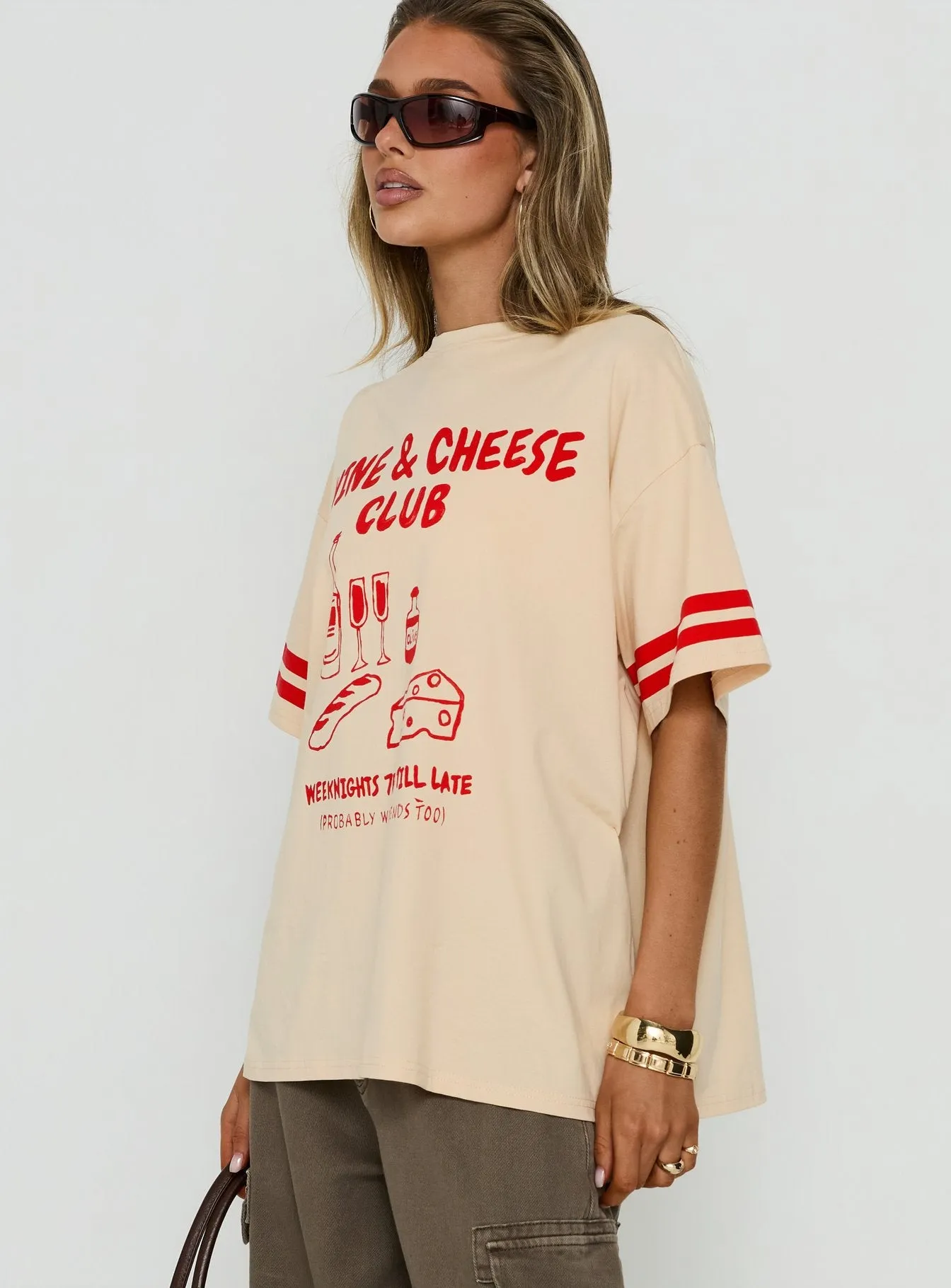 Grazing Club Oversized Graphic Tee Cream / Red sold by Princess Polly product image thumbnail 3