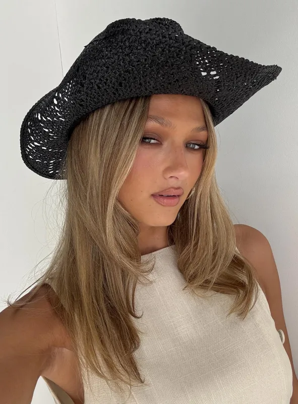 Avyanna Straw Cowboy Hat Black made by Princess Polly