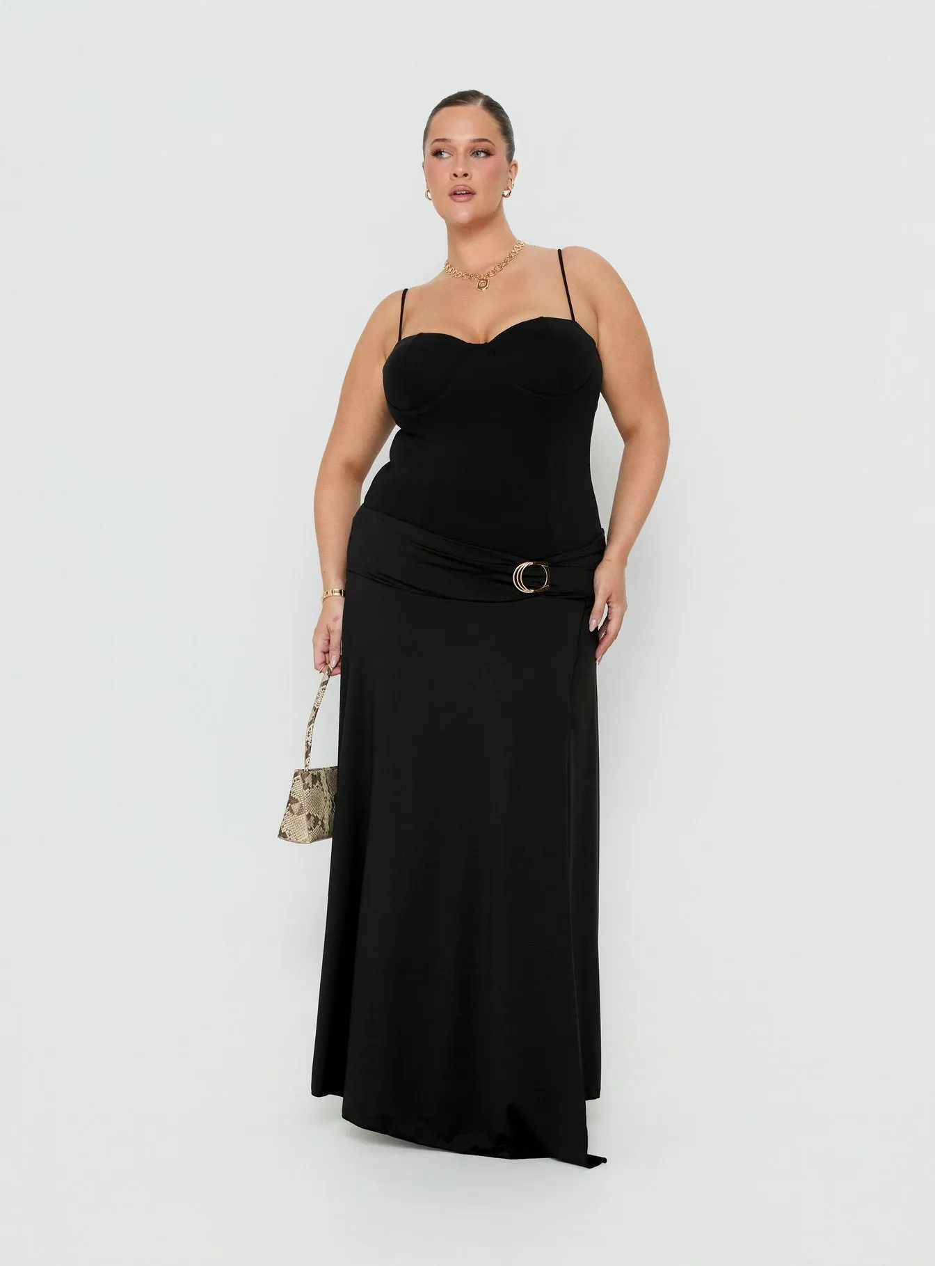 Nola Hardware Slit Maxi Skirt Black Curve sold by Princess Polly product image thumbnail 3