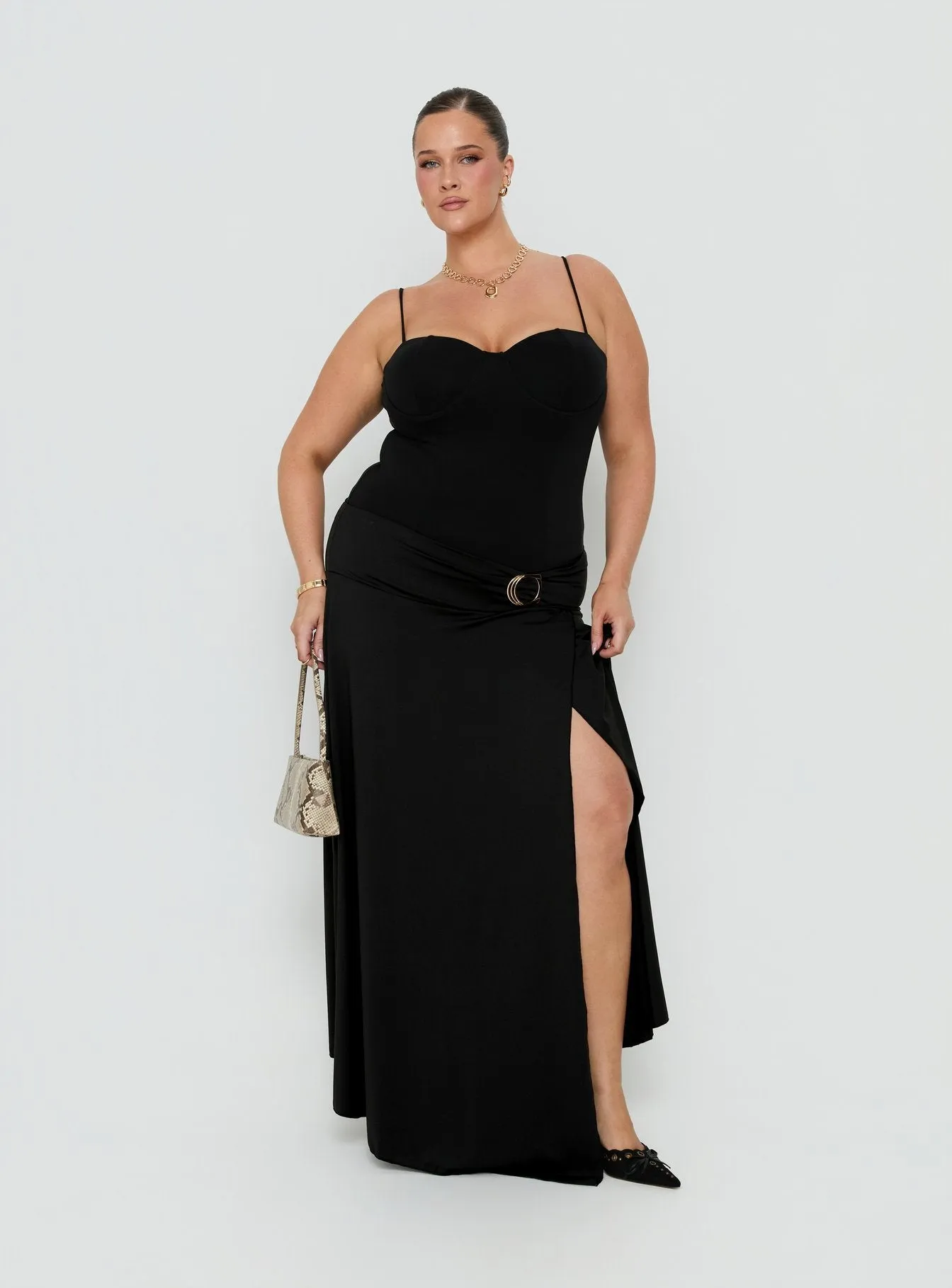 Nola Hardware Slit Maxi Skirt Black Curve sold by Princess Polly product image thumbnail 2