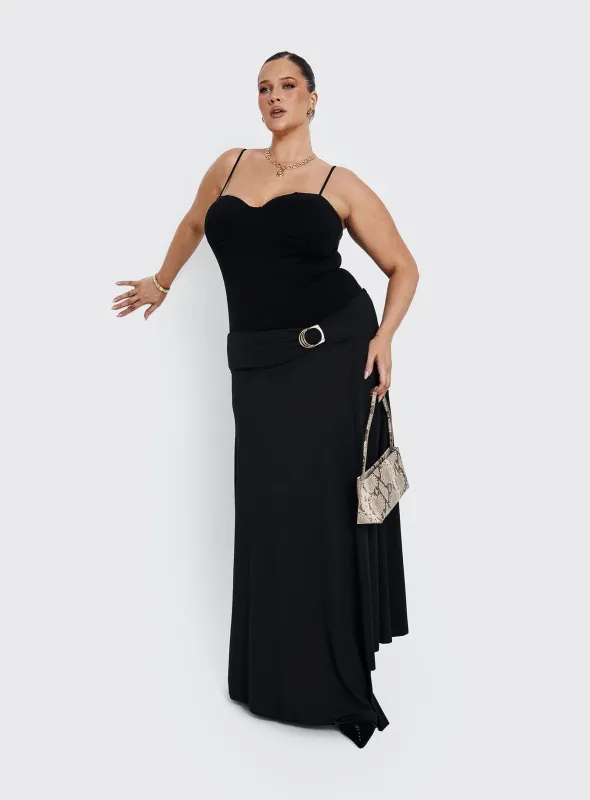 Nola Hardware Slit Maxi Skirt Black Curve made by Princess Polly