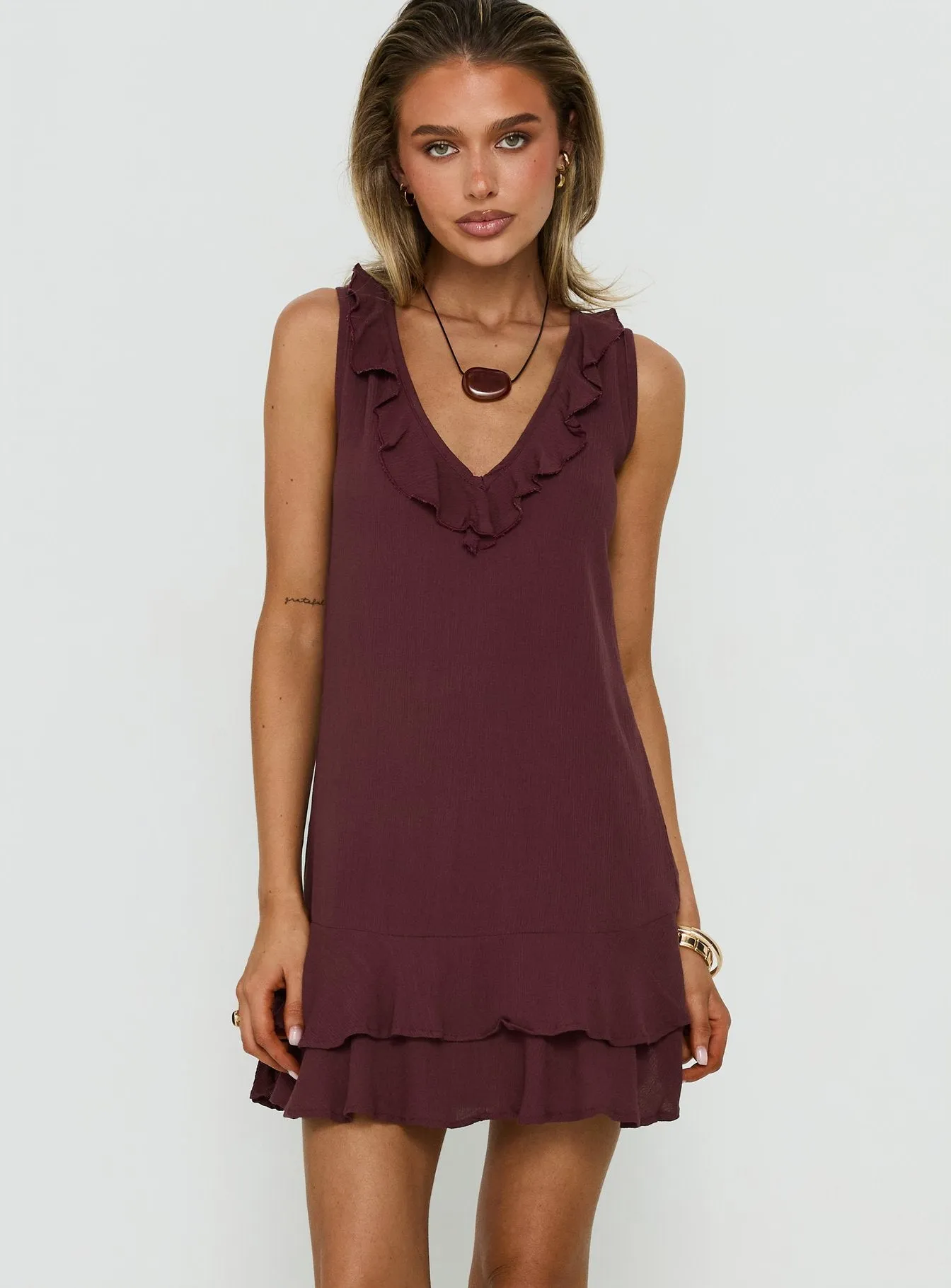 Swade Mini Dress Crinkle Plum sold by Princess Polly product image thumbnail 2