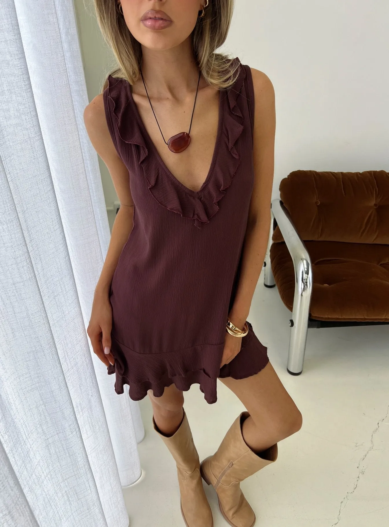 Swade Mini Dress Crinkle Plum sold by Princess Polly