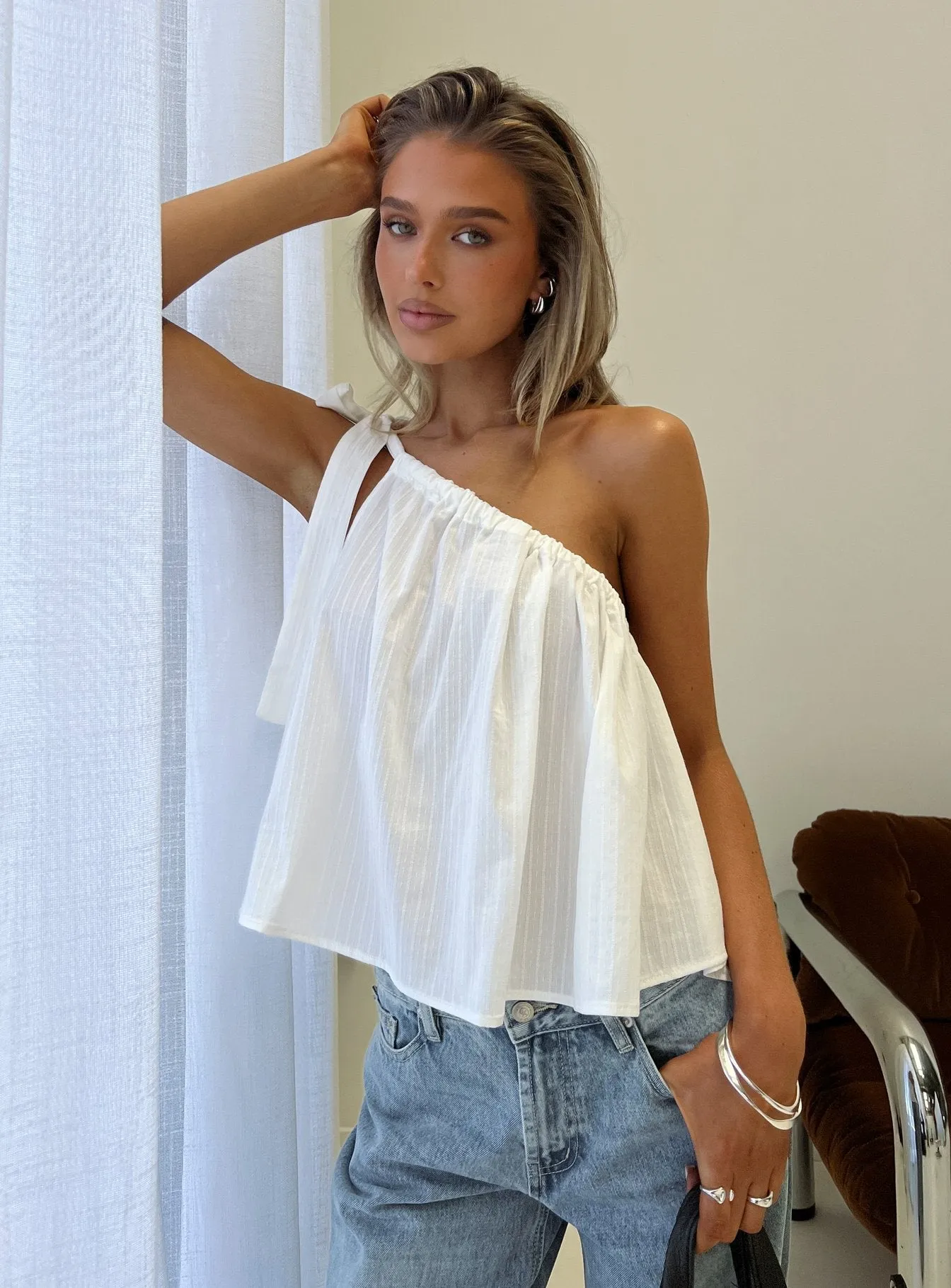 Klyne One Shoulder Top White sold by Princess Polly