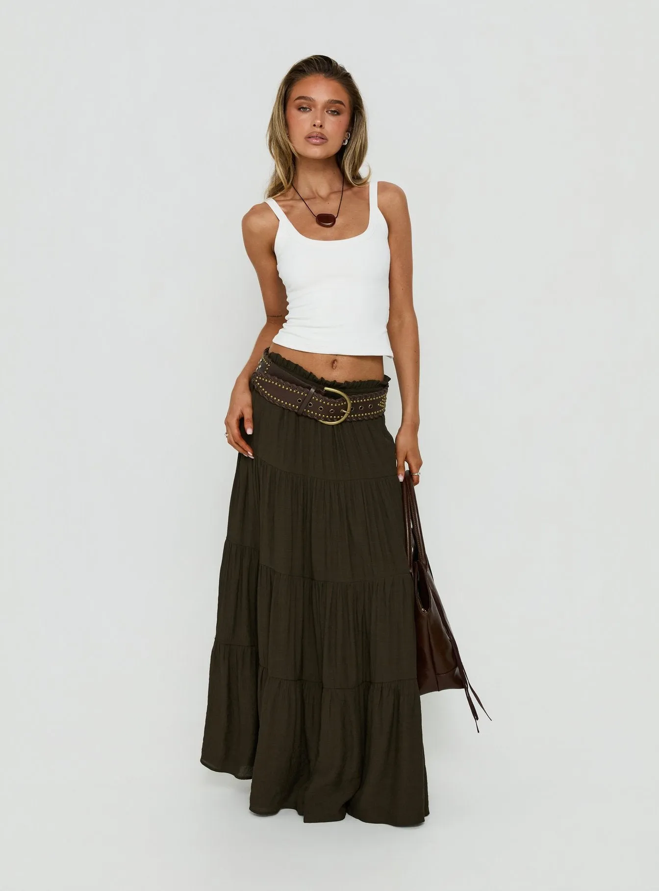 Mya Maxi Skirt Chocolate sold by Princess Polly