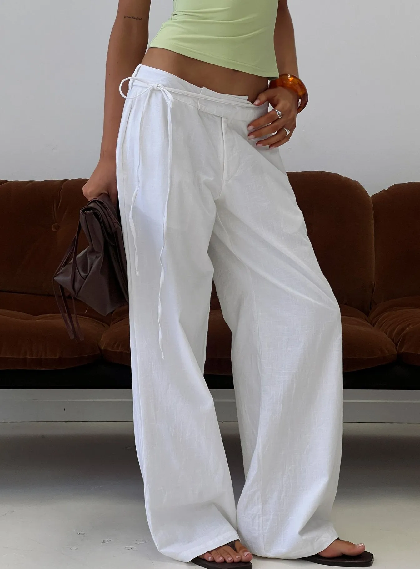 Mylana Straight Leg Tie Pants White sold by Princess Polly