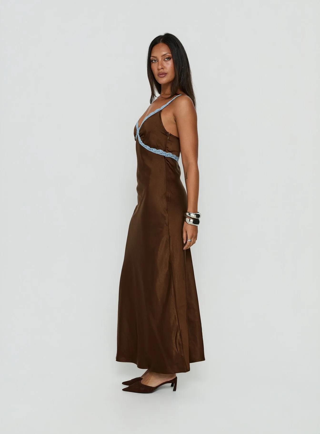 Carletta Lace Contrast Maxi Dress Brown / Blue sold by Princess Polly product image thumbnail 3