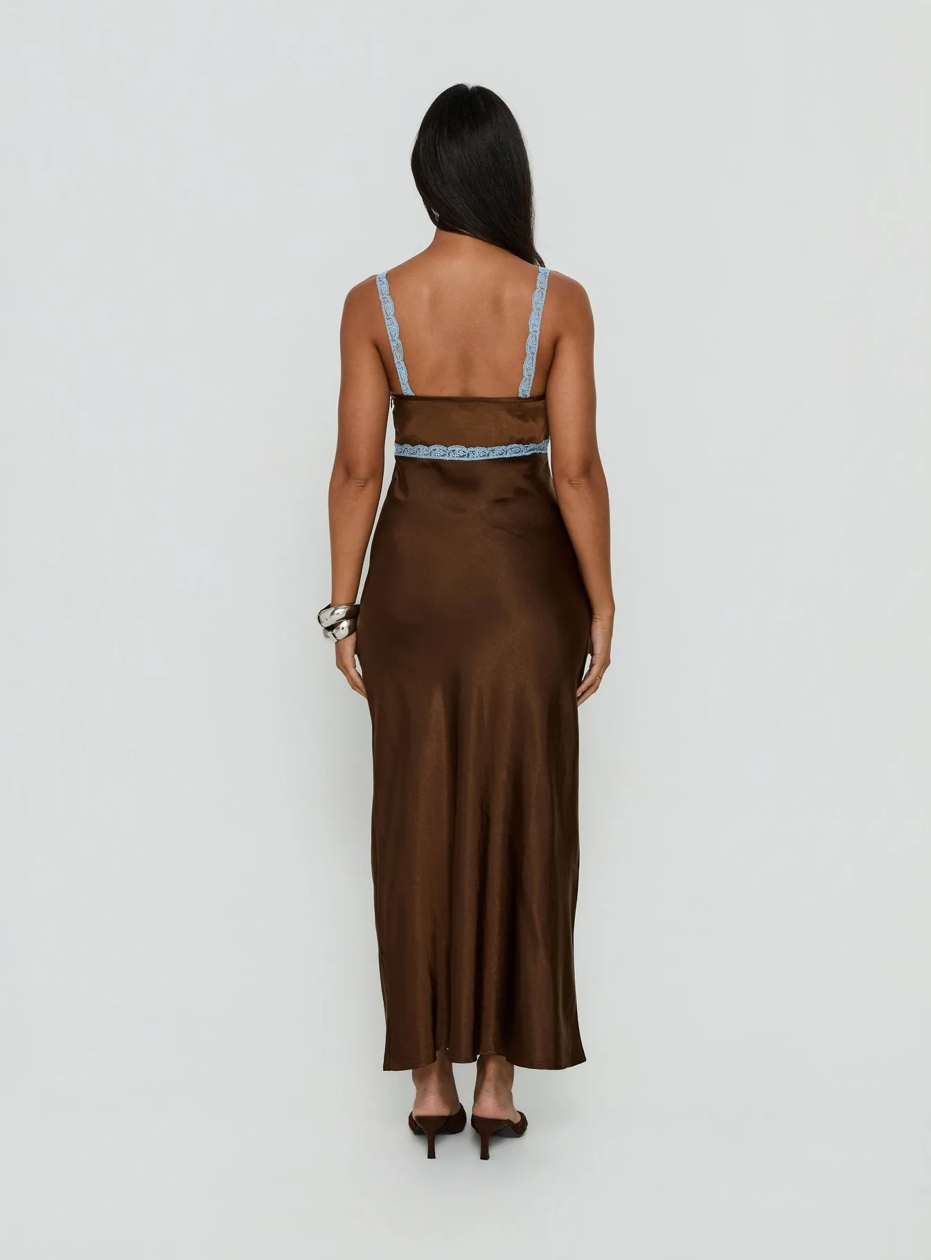 Carletta Lace Contrast Maxi Dress Brown / Blue sold by Princess Polly product image thumbnail 4