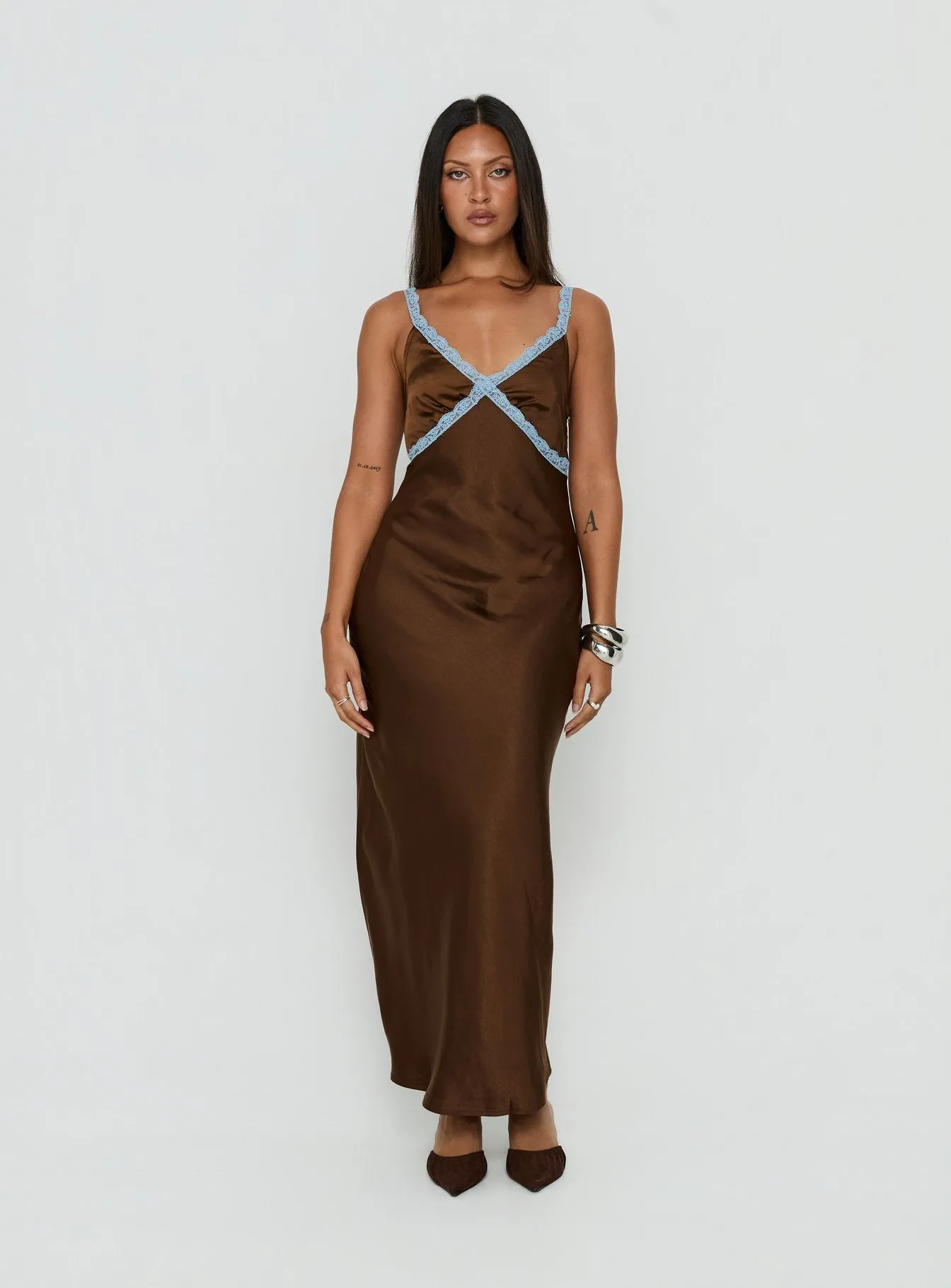 Carletta Lace Contrast Maxi Dress Brown / Blue sold by Princess Polly product image thumbnail 2