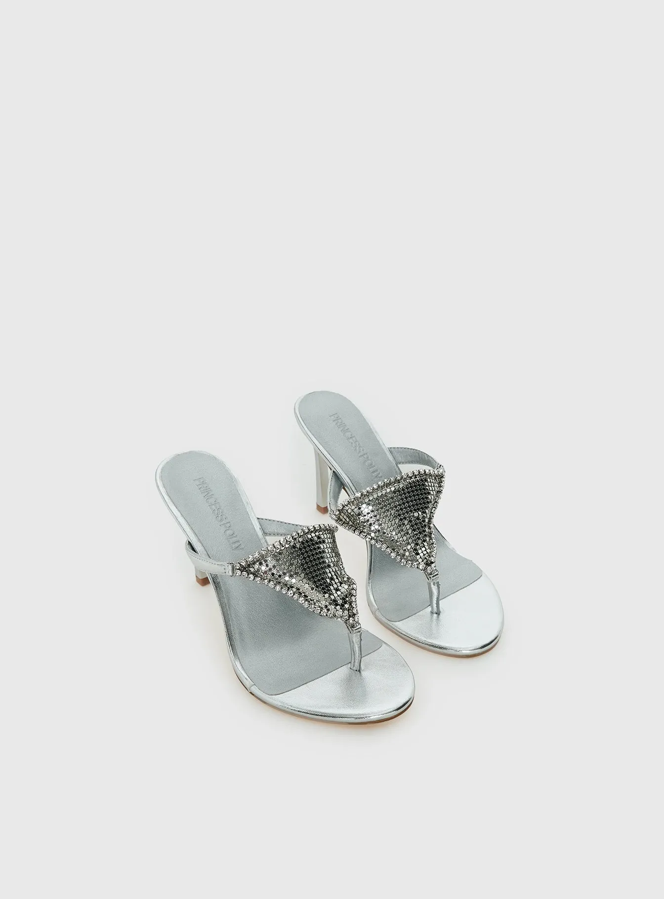 Miss You More Glitter Mesh Heels Silver sold by Princess Polly