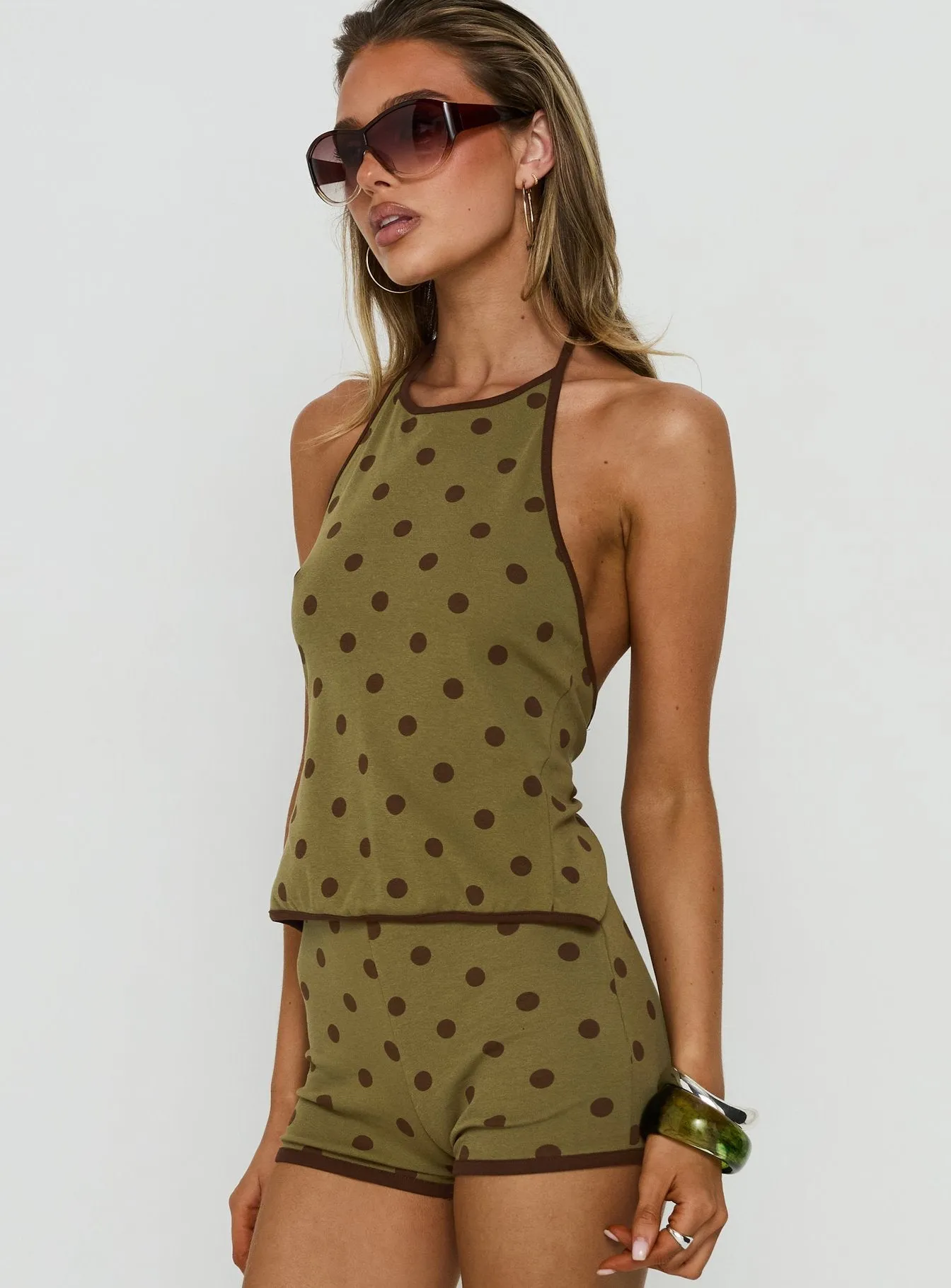Speranza High Neck Halter Top Green Polka Dot sold by Princess Polly product image thumbnail 4