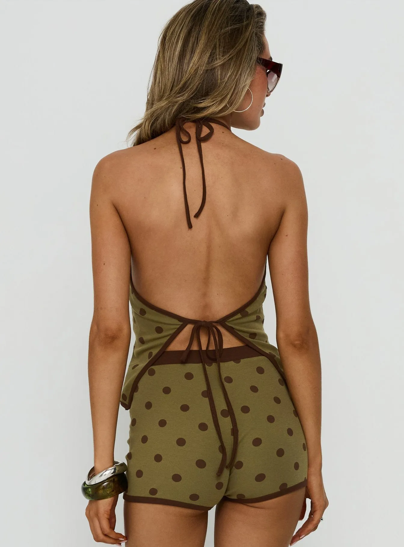 Speranza High Neck Halter Top Green Polka Dot sold by Princess Polly product image thumbnail 5