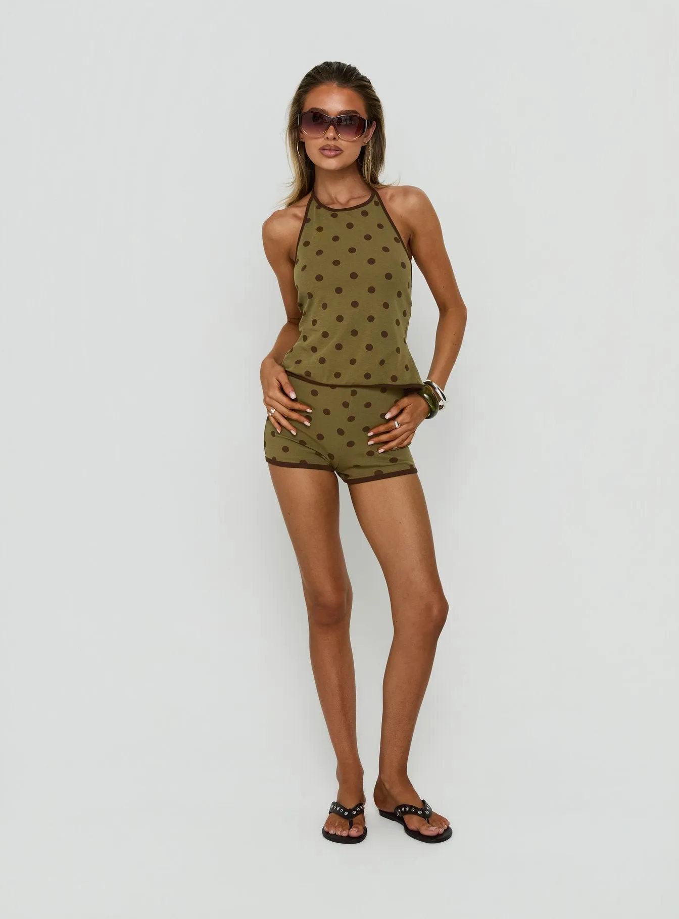 Speranza High Neck Halter Top Green Polka Dot sold by Princess Polly product image thumbnail 3