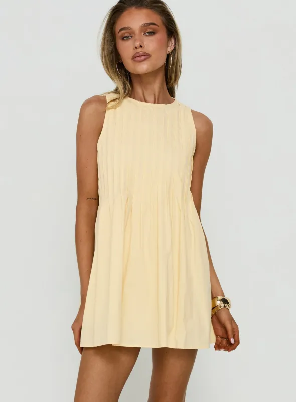 Dreamboat Pleated Mini Dress Yellow made by Princess Polly